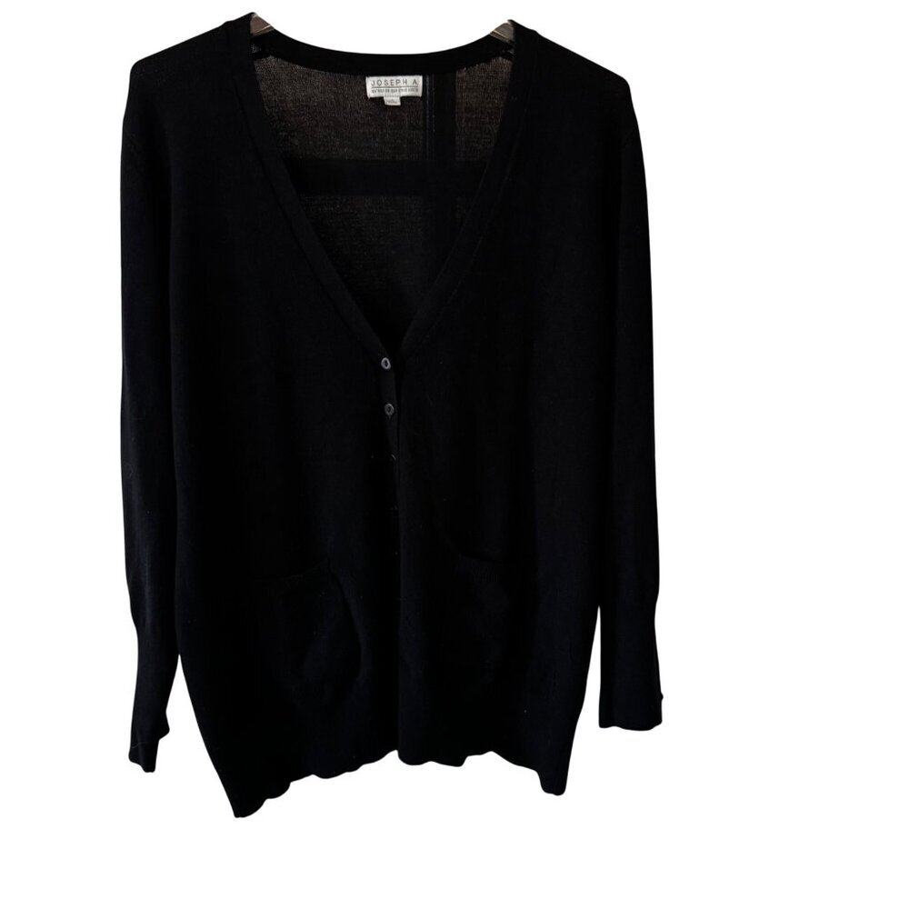 Joseph A Black Button Cardigan Sweater V-Neck with Pockets Size Large